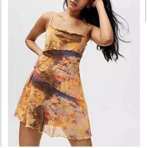 Urban Outfitter Moxie Mesh Micro Dress‎ Size Small Greek Sunset Urban Festival